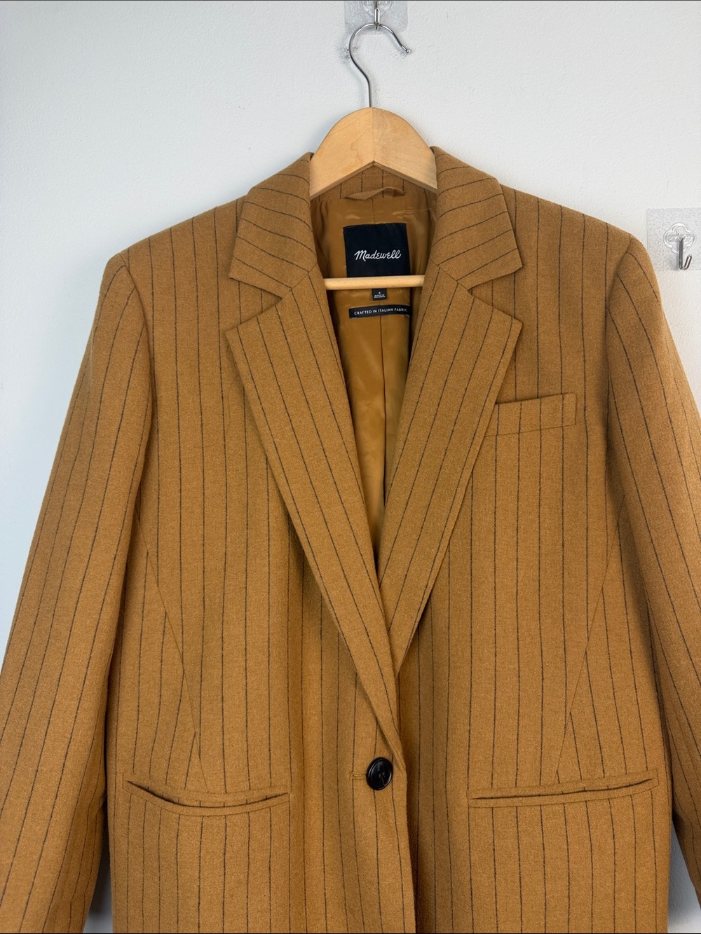 Madewell Bella Pinstripe Blazer Oversized Fit Size 4 Italian Wool Blend Office - Picture 4 of 16